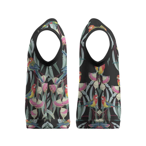 Eastern Rosella Australia Christmas Knitted V-Neck Vest Eucalyptus Blossom Seamless Style - Aussie Hoodie