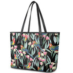 Eastern Rosella Australia Leather Tote Bag Eucalyptus Blossom Seamless Style - Aussie Hoodie