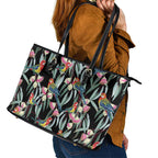 Eastern Rosella Australia Leather Tote Bag Eucalyptus Blossom Seamless Style - Aussie Hoodie