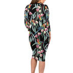 Eastern Rosella Australia Long Sleeve Bodycon Dress Eucalyptus Blossom Seamless Style - Aussie Hoodie