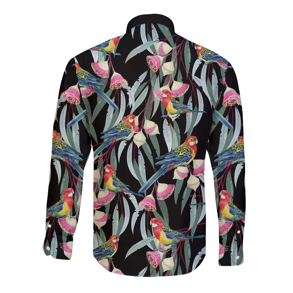 Eastern Rosella Australia Long Sleeve Button Shirt Eucalyptus Blossom Seamless Style - Aussie Hoodie