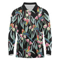 Eastern Rosella Australia Long Sleeve Polo Shirt Eucalyptus Blossom Seamless Style - Aussie Hoodie
