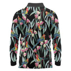 Eastern Rosella Australia Long Sleeve Polo Shirt Eucalyptus Blossom Seamless Style - Aussie Hoodie