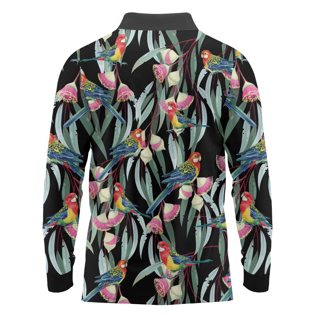 Eastern Rosella Australia Long Sleeve Polo Shirt Eucalyptus Blossom Seamless Style - Aussie Hoodie
