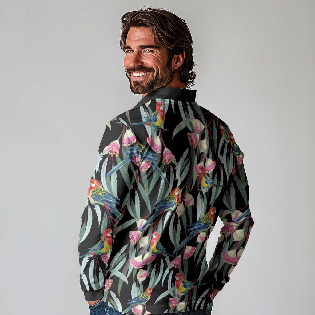 Eastern Rosella Australia Long Sleeve Polo Shirt Eucalyptus Blossom Seamless Style - Aussie Hoodie