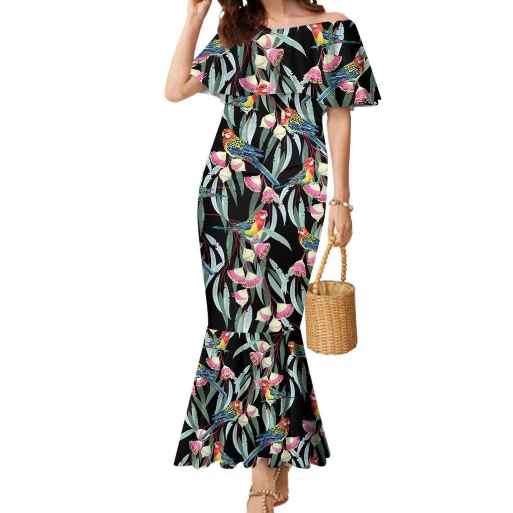 Eastern Rosella Australia Mermaid Dress Eucalyptus Blossom Seamless Style - Aussie Hoodie