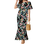 Eastern Rosella Australia Mermaid Dress Eucalyptus Blossom Seamless Style - Aussie Hoodie