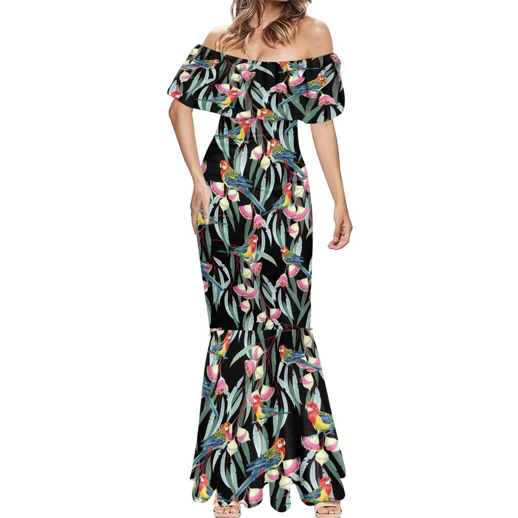 Eastern Rosella Australia Mermaid Dress Eucalyptus Blossom Seamless Style - Aussie Hoodie