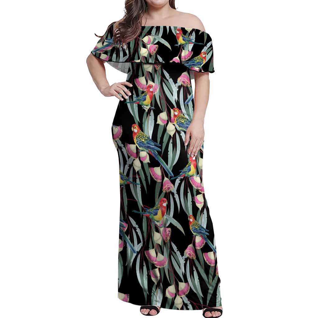 Eastern Rosella Australia Off Shoulder Maxi Dress Eucalyptus Blossom Seamless Style - Aussie Hoodie