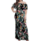 Eastern Rosella Australia Off Shoulder Maxi Dress Eucalyptus Blossom Seamless Style - Aussie Hoodie