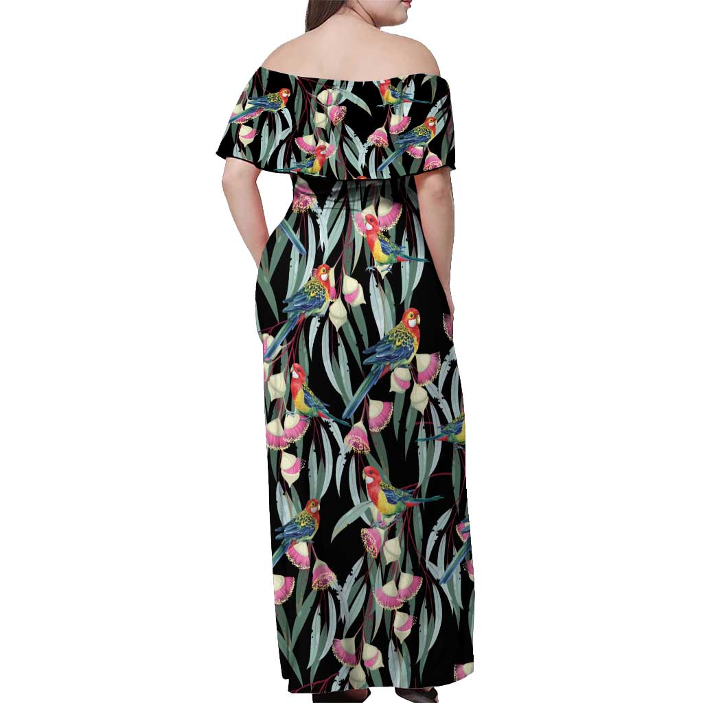 Eastern Rosella Australia Off Shoulder Maxi Dress Eucalyptus Blossom Seamless Style - Aussie Hoodie
