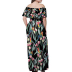 Eastern Rosella Australia Off Shoulder Maxi Dress Eucalyptus Blossom Seamless Style - Aussie Hoodie