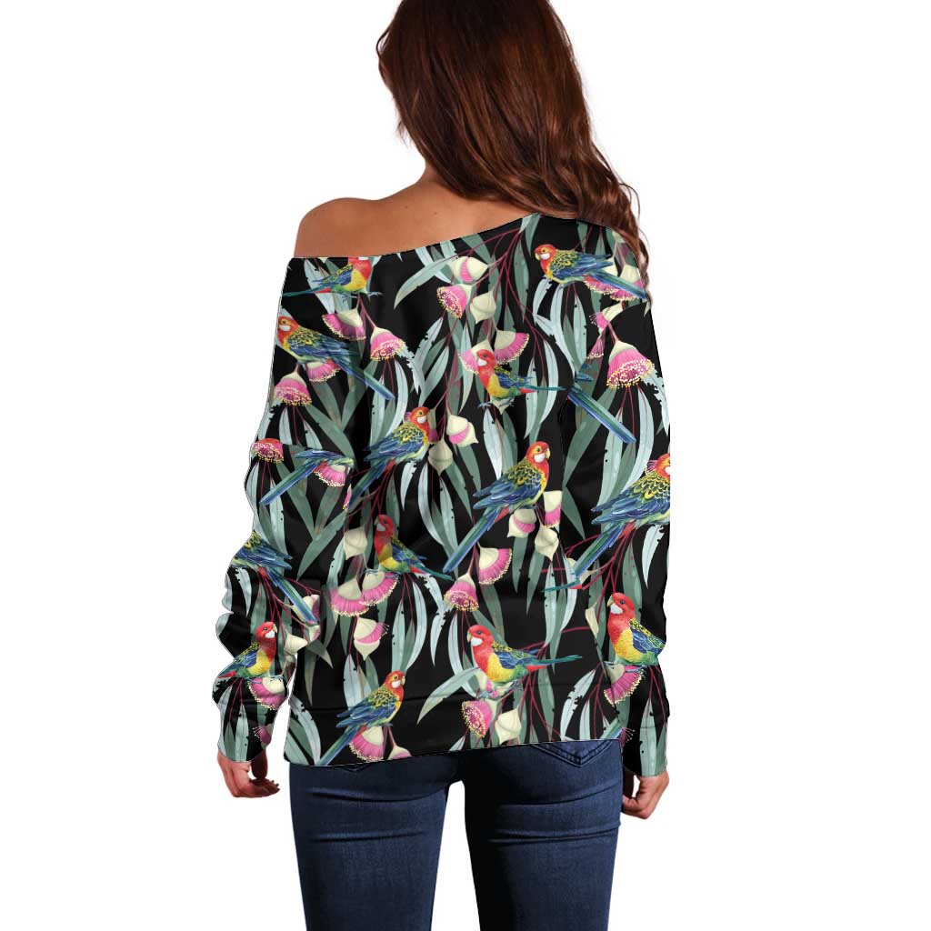 Eastern Rosella Australia Off Shoulder Sweater Eucalyptus Blossom Seamless Style - Aussie Hoodie