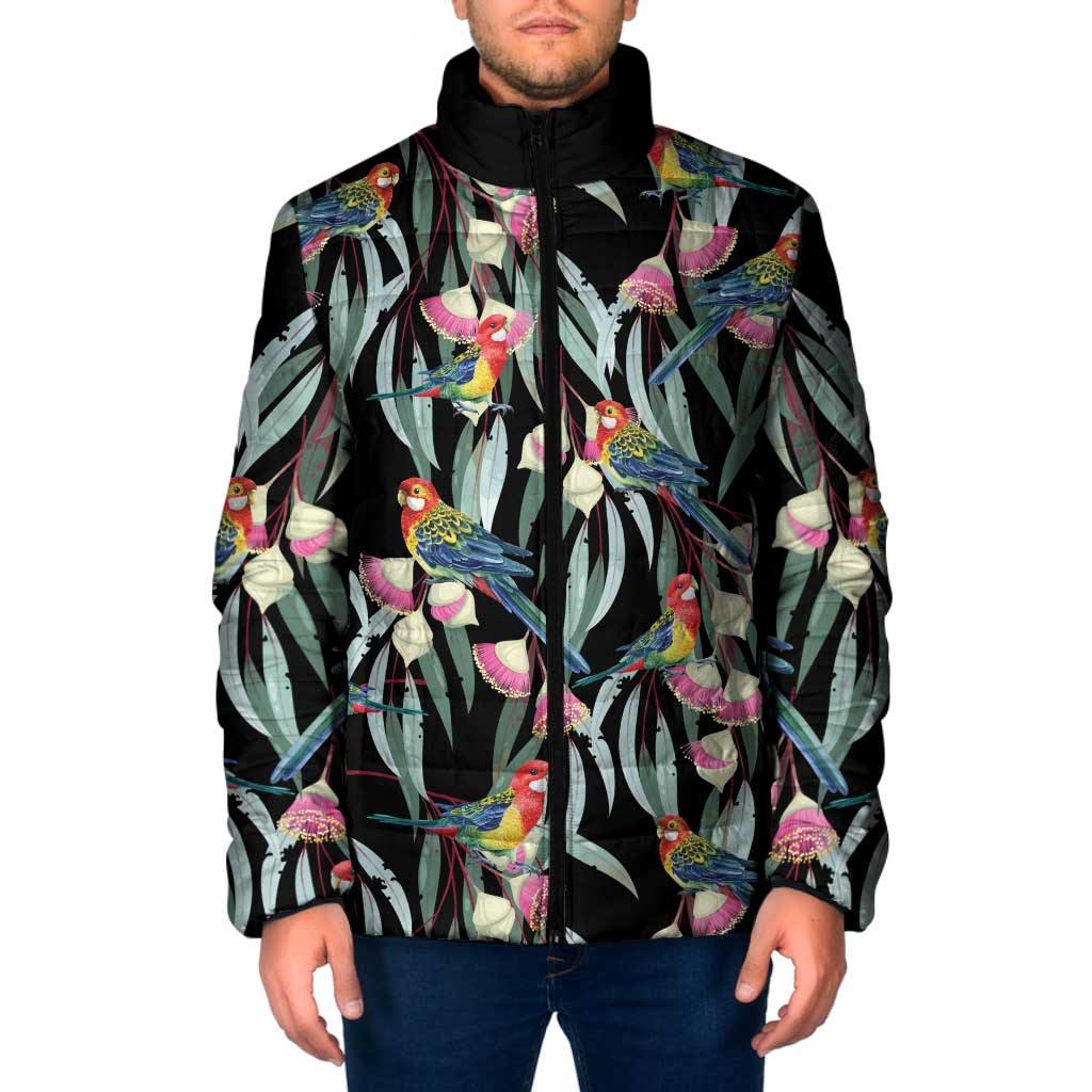 Eastern Rosella Australia Padded Jacket Eucalyptus Blossom Seamless Style - Aussie Hoodie