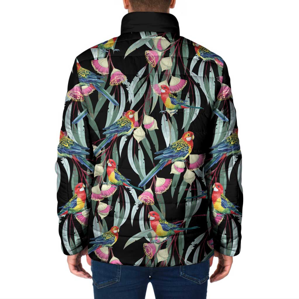 Eastern Rosella Australia Padded Jacket Eucalyptus Blossom Seamless Style - Aussie Hoodie