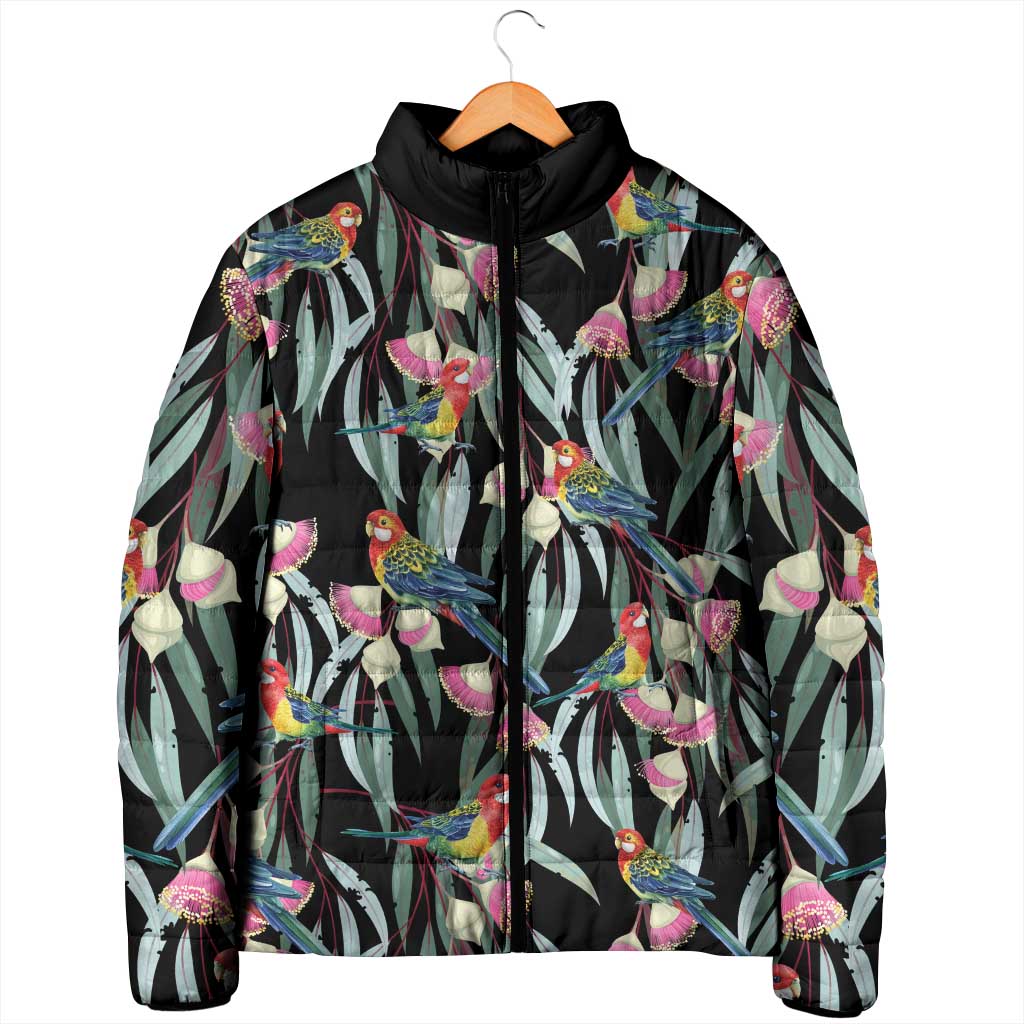 Eastern Rosella Australia Padded Jacket Eucalyptus Blossom Seamless Style - Aussie Hoodie