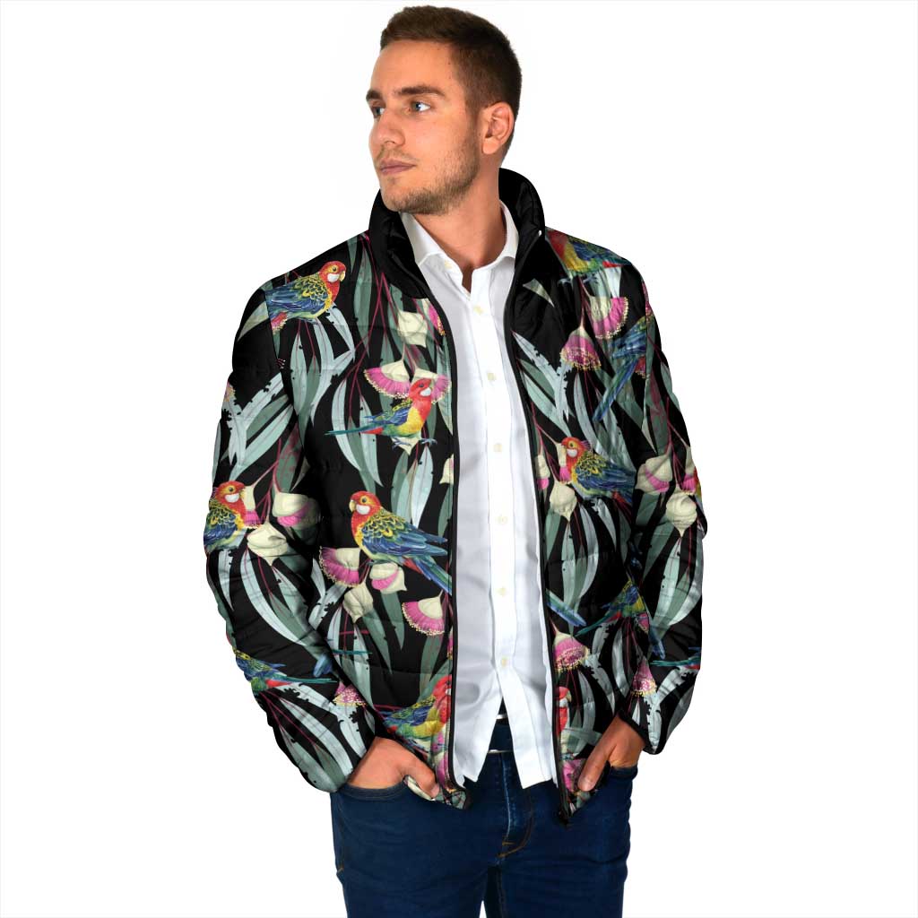 Eastern Rosella Australia Padded Jacket Eucalyptus Blossom Seamless Style - Aussie Hoodie