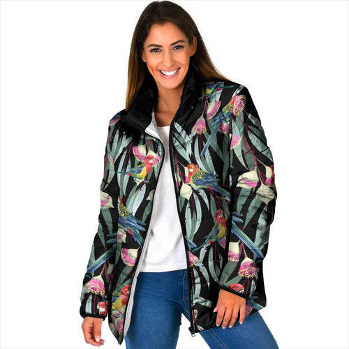 Eastern Rosella Australia Padded Jacket Eucalyptus Blossom Seamless Style - Aussie Hoodie