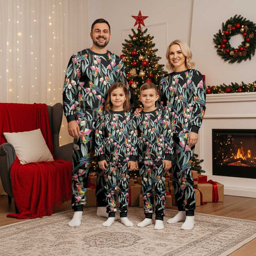 Eastern Rosella Australia Christmas Pajama Set Eucalyptus Blossom Seamless Style - Aussie Hoodie