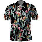 Eastern Rosella Australia Polo Shirt Eucalyptus Blossom Seamless Style - Aussie Hoodie