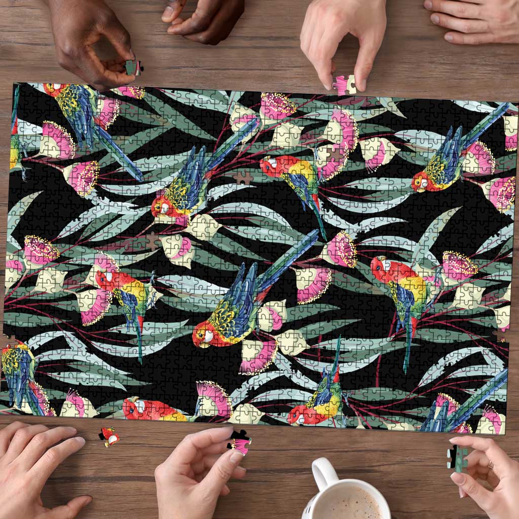 Eastern Rosella Australia Puzzle Eucalyptus Blossom Seamless Style - Aussie Hoodie