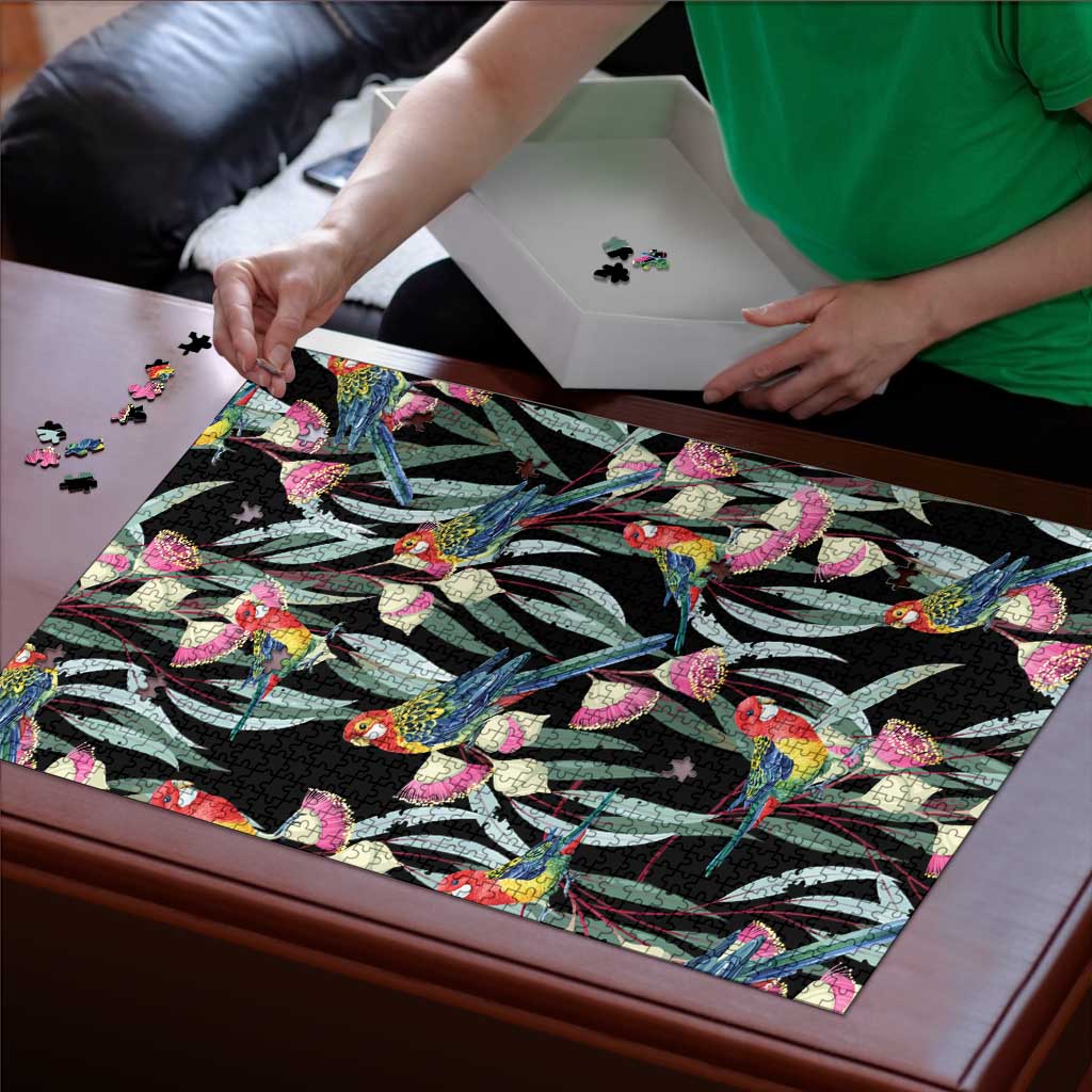 Eastern Rosella Australia Puzzle Eucalyptus Blossom Seamless Style - Aussie Hoodie