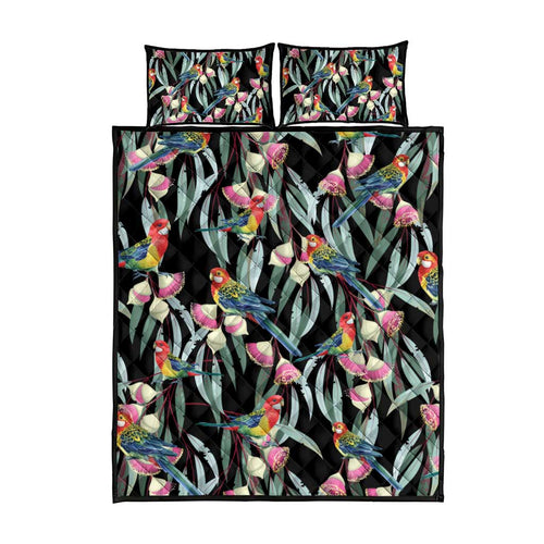 Eastern Rosella Australia Quilt Bed Set Eucalyptus Blossom Seamless Style - Aussie Hoodie
