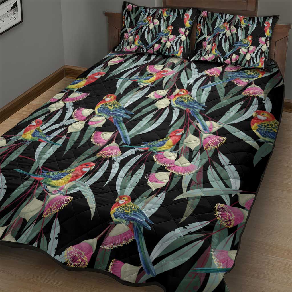Eastern Rosella Australia Quilt Bed Set Eucalyptus Blossom Seamless Style - Aussie Hoodie