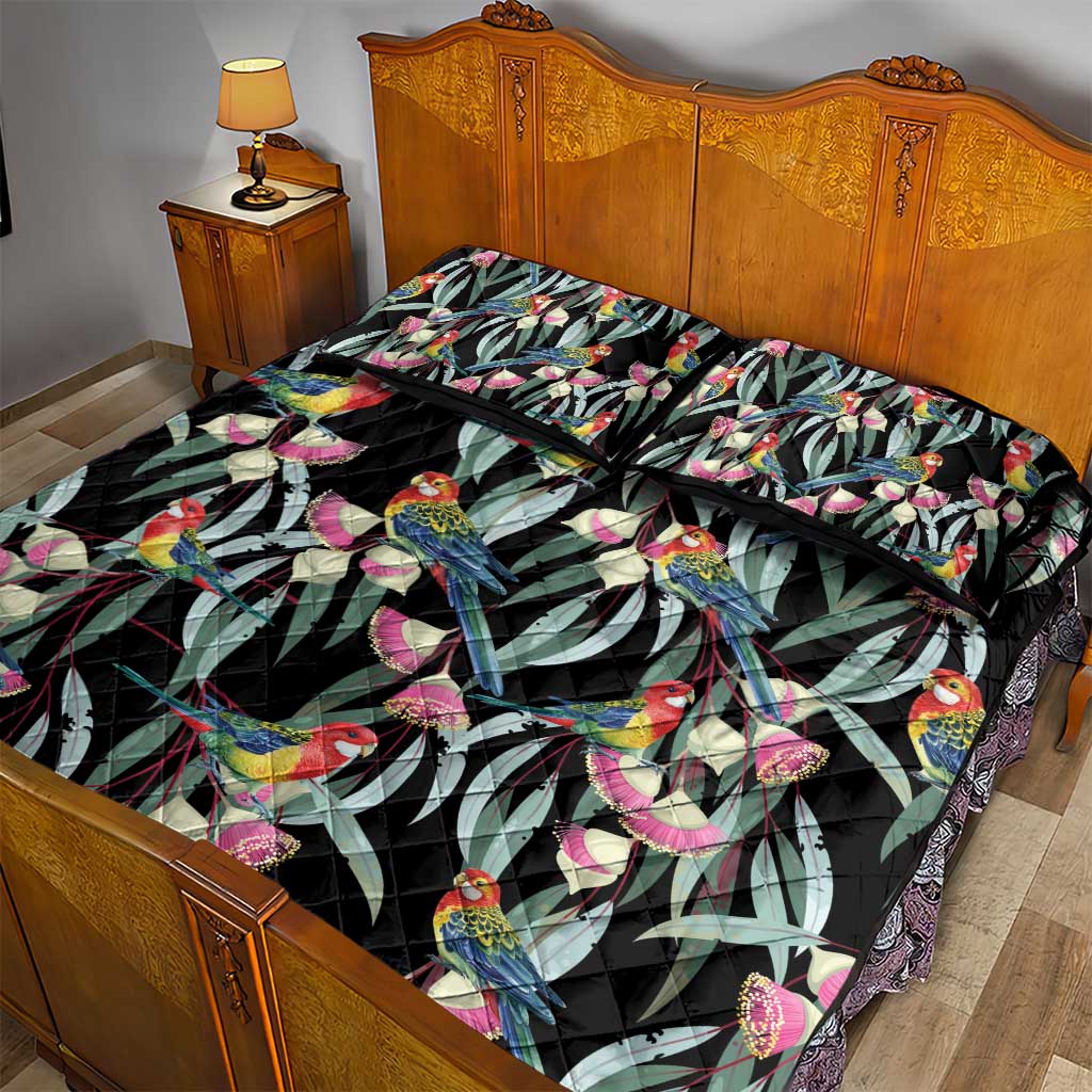 Eastern Rosella Australia Quilt Bed Set Eucalyptus Blossom Seamless Style - Aussie Hoodie