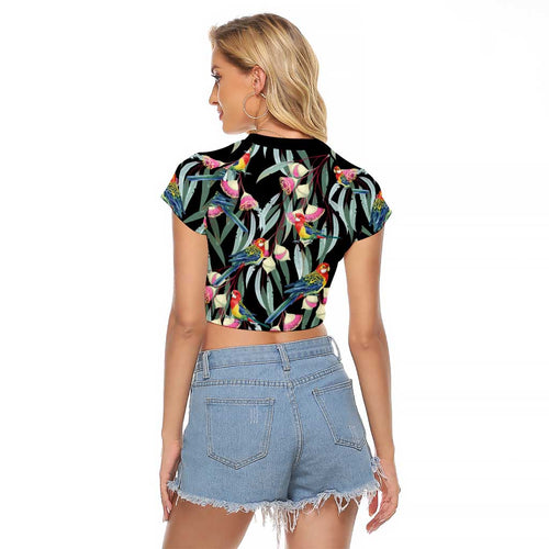 Eastern Rosella Australia Raglan Cropped T Shirt Eucalyptus Blossom Seamless Style - Aussie Hoodie