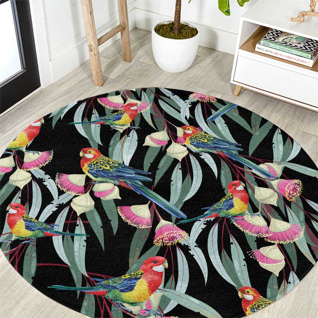 Eastern Rosella Australia Round Carpet Eucalyptus Blossom Seamless Style - Aussie Hoodie