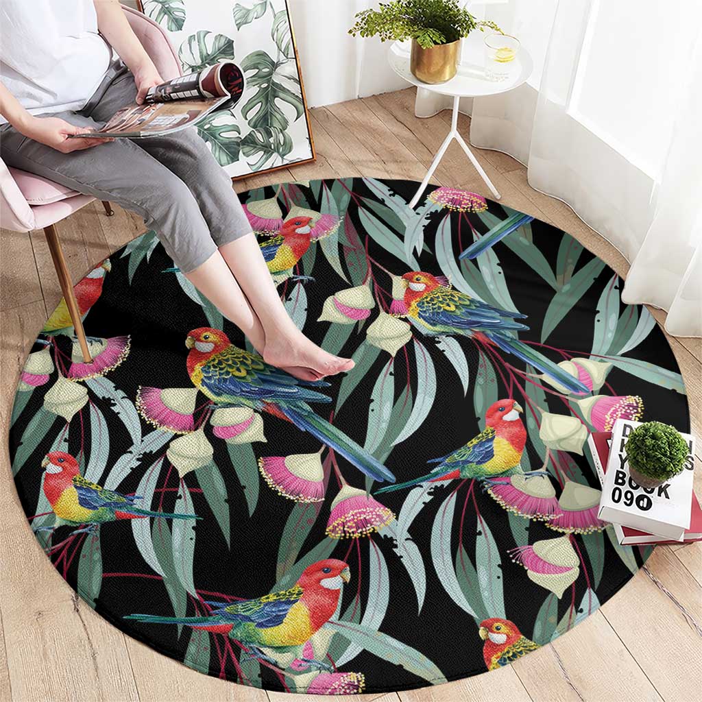 Eastern Rosella Australia Round Carpet Eucalyptus Blossom Seamless Style - Aussie Hoodie