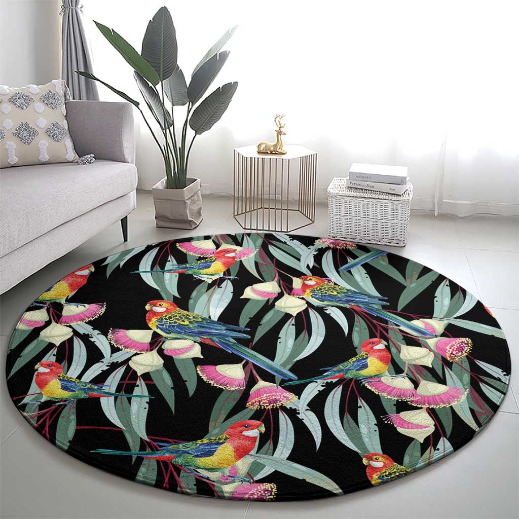 Eastern Rosella Australia Round Carpet Eucalyptus Blossom Seamless Style - Aussie Hoodie