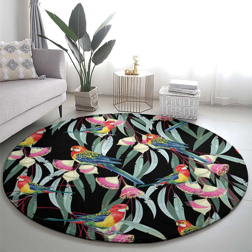 Eastern Rosella Australia Round Carpet Eucalyptus Blossom Seamless Style - Aussie Hoodie
