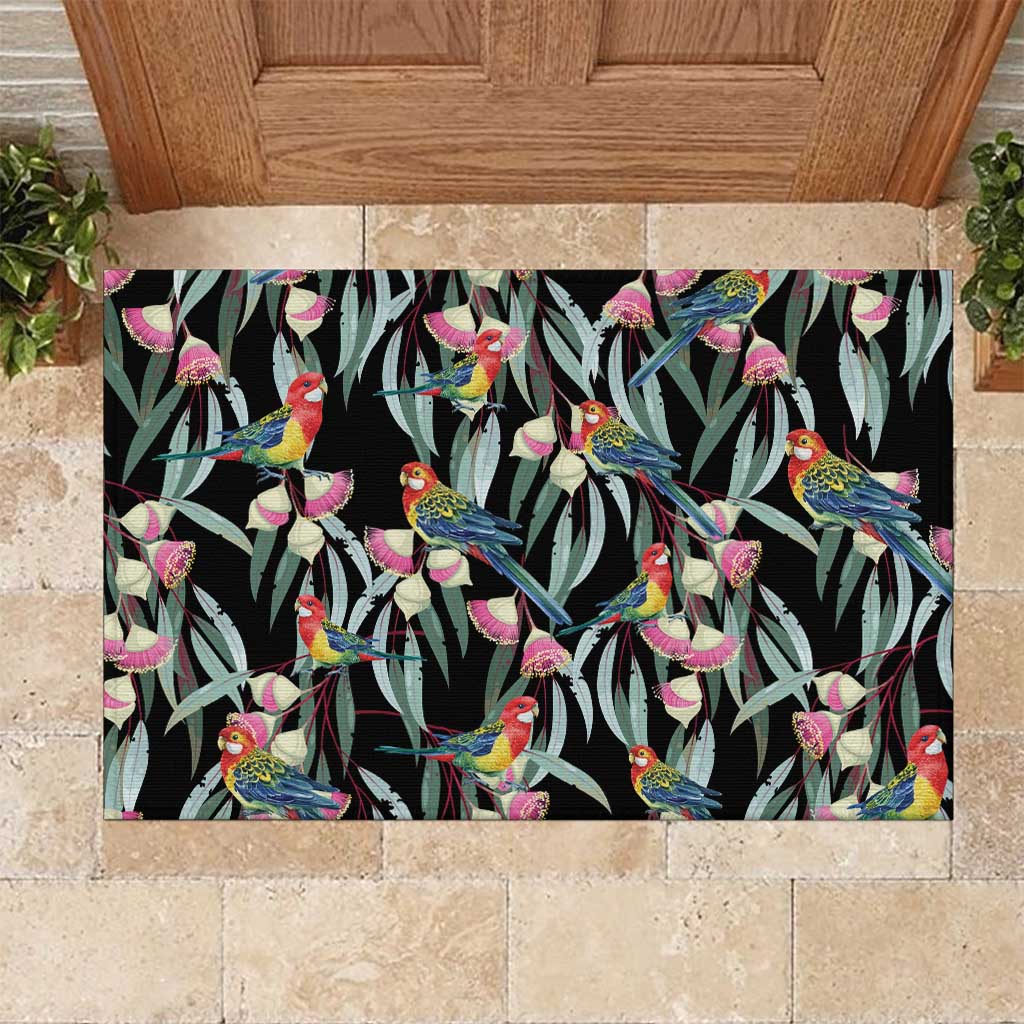 Eastern Rosella Australia Rubber Doormat Eucalyptus Blossom Seamless Style - Aussie Hoodie
