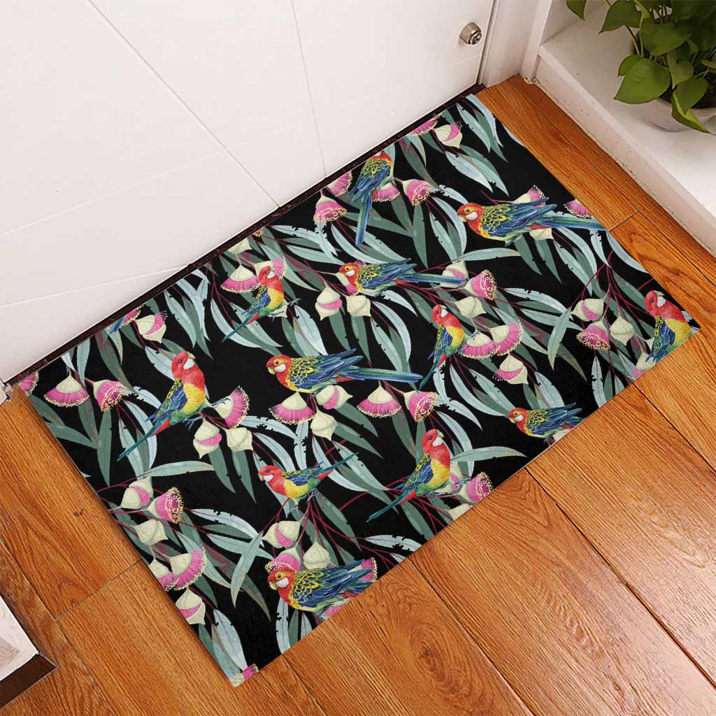 Eastern Rosella Australia Rubber Doormat Eucalyptus Blossom Seamless Style - Aussie Hoodie