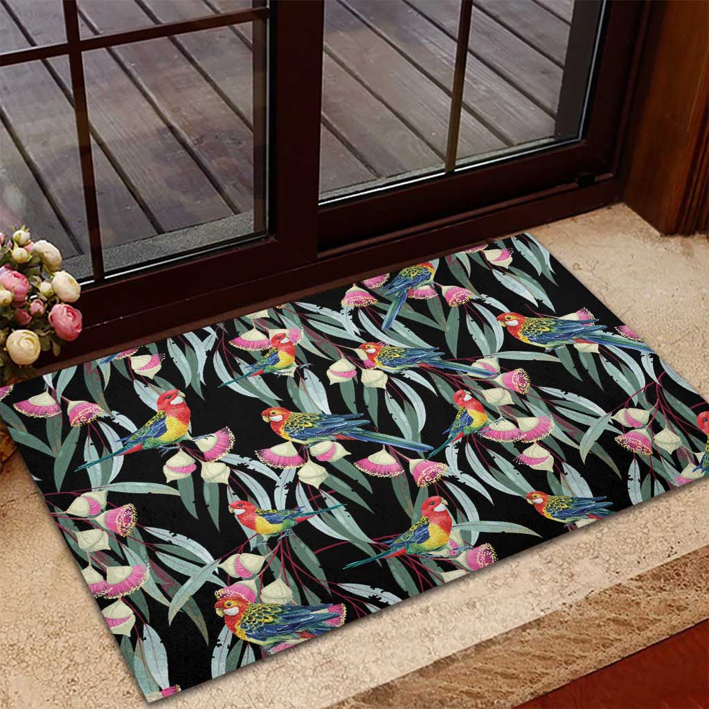 Eastern Rosella Australia Rubber Doormat Eucalyptus Blossom Seamless Style - Aussie Hoodie