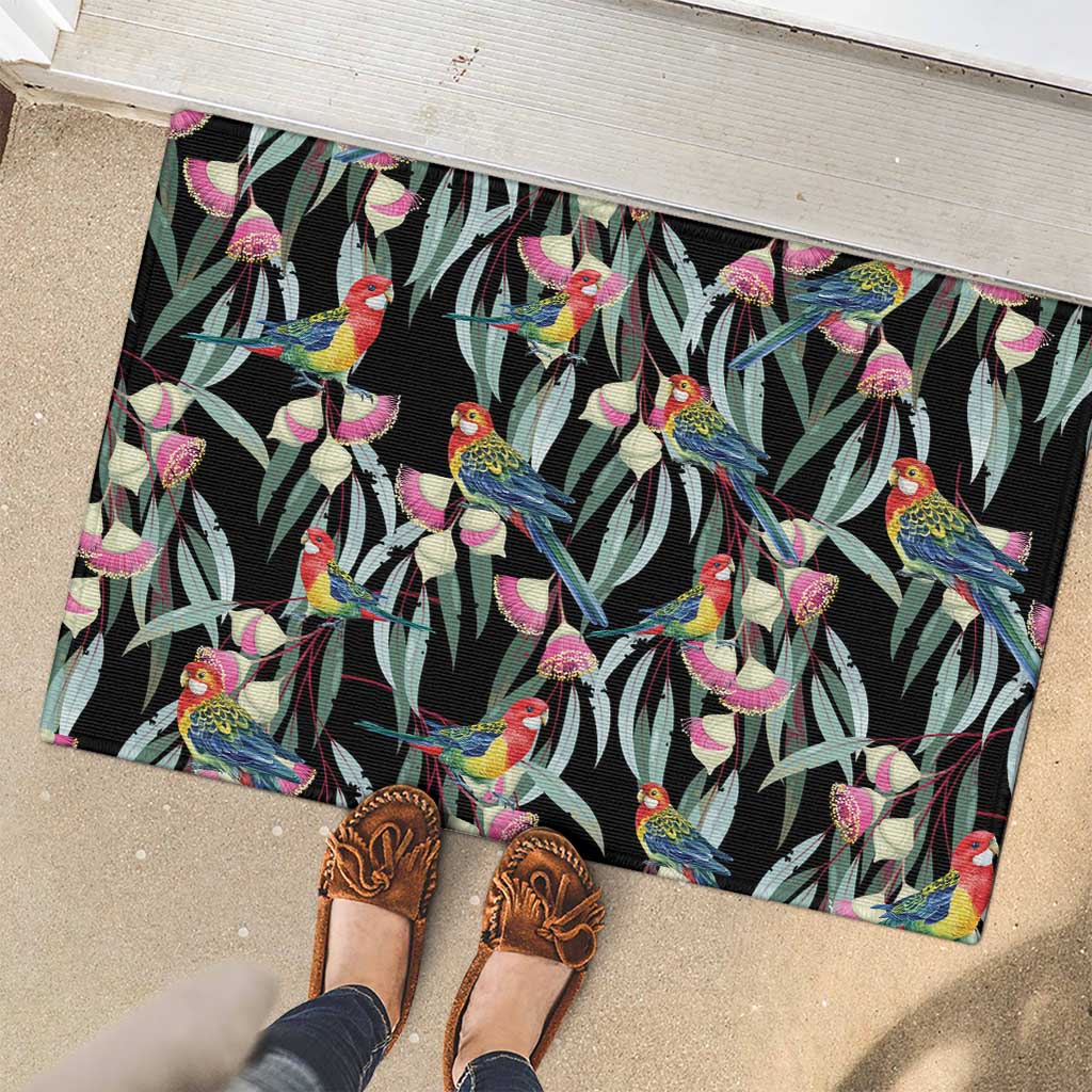 Eastern Rosella Australia Rubber Doormat Eucalyptus Blossom Seamless Style - Aussie Hoodie