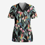 Eastern Rosella Australia Scrub Top Eucalyptus Blossom Seamless Style - Aussie Hoodie