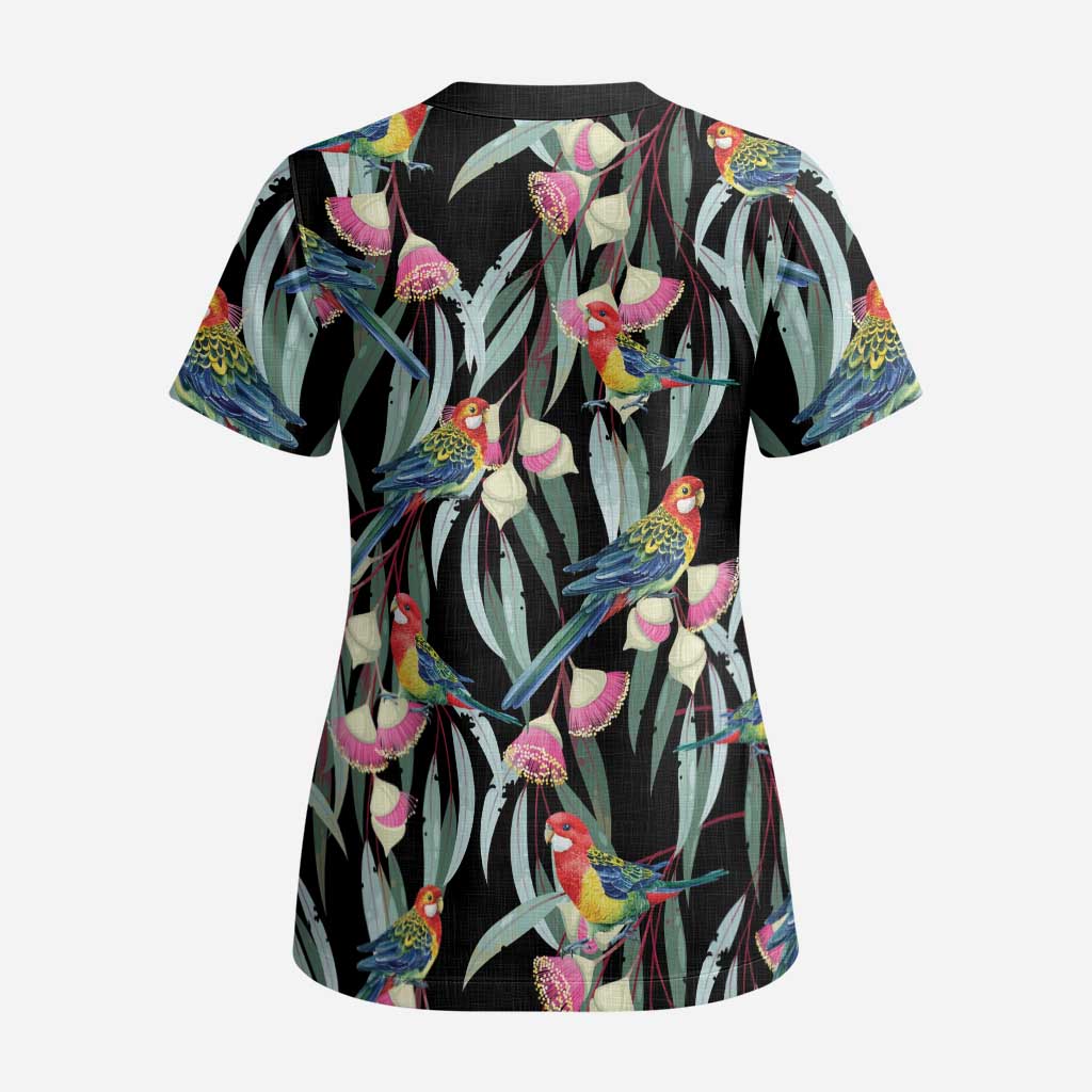 Eastern Rosella Australia Scrub Top Eucalyptus Blossom Seamless Style - Aussie Hoodie