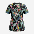 Eastern Rosella Australia Scrub Top Eucalyptus Blossom Seamless Style - Aussie Hoodie