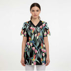 Eastern Rosella Australia Scrub Top Eucalyptus Blossom Seamless Style - Aussie Hoodie