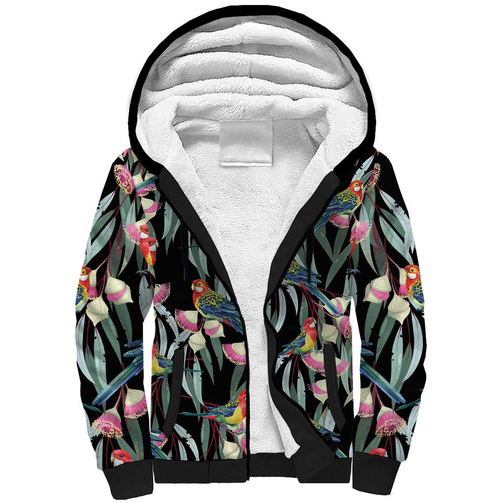 Eastern Rosella Australia Sherpa Hoodie Eucalyptus Blossom Seamless Style - Aussie Hoodie