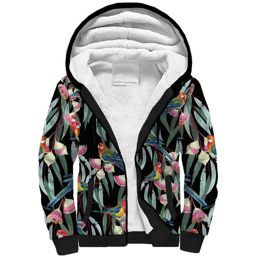 Eastern Rosella Australia Sherpa Hoodie Eucalyptus Blossom Seamless Style - Aussie Hoodie