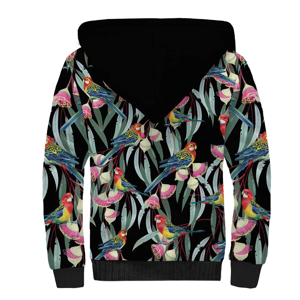 Eastern Rosella Australia Sherpa Hoodie Eucalyptus Blossom Seamless Style - Aussie Hoodie