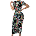 Eastern Rosella Australia Short Sleeve Bodycon Dress Eucalyptus Blossom Seamless Style - Aussie Hoodie