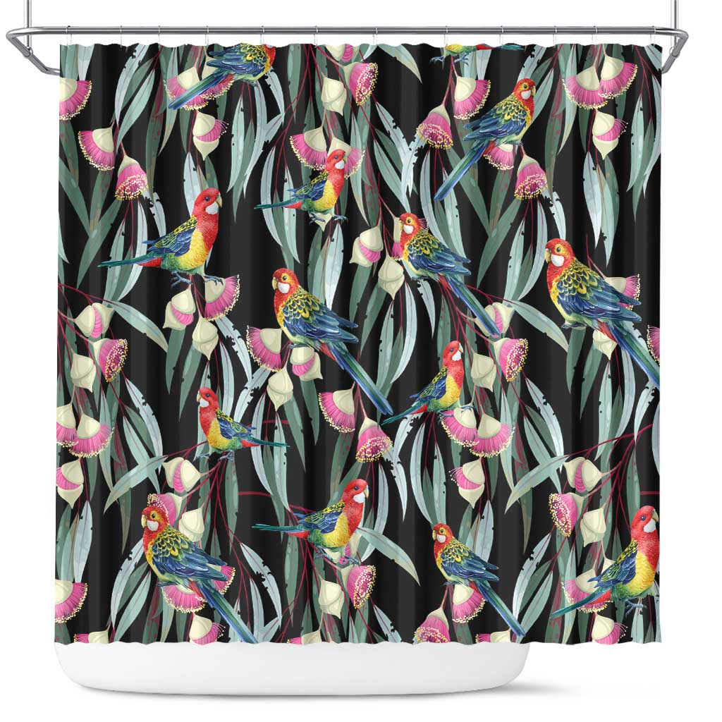 Eastern Rosella Australia Shower Curtain Eucalyptus Blossom Seamless Style - Aussie Hoodie