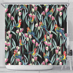 Eastern Rosella Australia Shower Curtain Eucalyptus Blossom Seamless Style - Aussie Hoodie