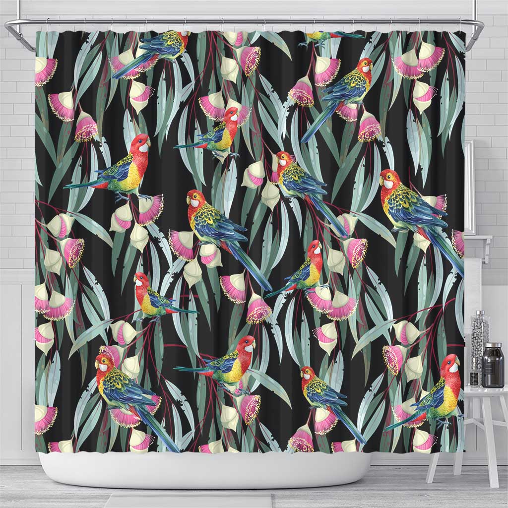 Eastern Rosella Australia Shower Curtain Eucalyptus Blossom Seamless Style - Aussie Hoodie