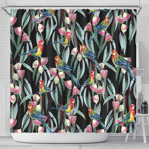 Eastern Rosella Australia Shower Curtain Eucalyptus Blossom Seamless Style - Aussie Hoodie